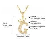 G Initial Necklace, 14K Gold-Plated Crown Pendant with CZ on 20-Inch Chain - Brand New