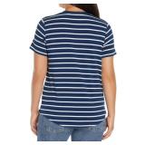 GAP Striped V-Neck Blue T-Shirt - Women