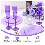 YOUBET 24 Pack Purple Plastic Champagne Flutes - 6 oz - Brand New