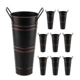8 Pack of 9" Tall Galvanized Flower Buckets with Handles - Black Copper-Tone Trim - Brand New