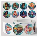 Roll of 500 Cartoon Mermaid Stickers - Brand New