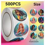 Roll of 500 Cartoon Mermaid Stickers - Brand New