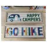 Wooden Sign Set - Happy Camper & Go Hike - 14.75 x 5 in - Brand New