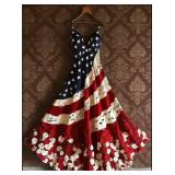 Dress - Patriotic Flag Pattern with Musical Notes - V-Neck - Navy/Red/White - Large - New