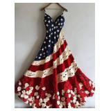 Dress - Patriotic Flag Pattern with Musical Notes - V-Neck - Navy/Red/White - Large - New