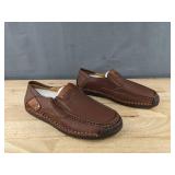 Greks Shoes Brown Leather Slip-On Moccasin Loafers - Women
