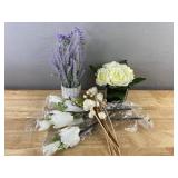 Lavender Artificial Flowers & White Rose Arrangements & Dried Stems - Brand New