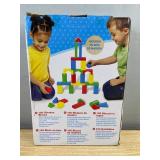 Spin Master Wooden Blocks Set - 100 Blocks, 9 Geometric Shapes, Bright Colors - Brand New