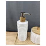 White Ceramic Bathroom Accessory Set - Lotion Dispenser, Jar with Lid, Toothbrush Holder - Brand New