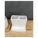 White Ceramic Bathroom Accessory Set - Lotion Dispenser, Jar with Lid, Toothbrush Holder - Brand New