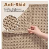 2 Checkered Bath Mat 17x24 Brown - Non-Slip 3D Weave, Tassels, Machine Washable - Brand New