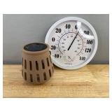 Ceramic Solar Lantern and Thermometer - Outdoor/Indoor - Brand New