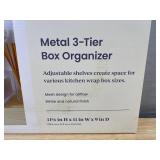 Brightroom Metal 3-Tier Box Organizer - White & Natural Finish - Brand New