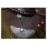 Tooled Leather Western Saddle with Silverplate Accents