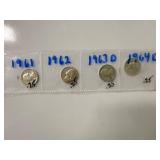 Four Silver Washington Quarters