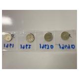 Four Silver Washington Quarters