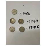 Six US Roosevelt Dimes