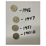 Four Silver Roosevelt Dimes