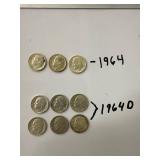 Nine U.S. Dimes Collection