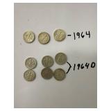 Nine U.S. Dimes Collection