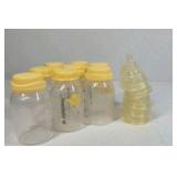 Medela Breast Milk Storage Bottles with Lids & Silicone Nipples Lot