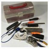 Lot of Hand Tools Screwdrivers Pliers Files Knife Flashlight Tool Box