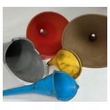 Lot of 5 Funnels Plastic Automotive Utility Funnels Assorted Sizes Colors