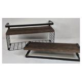 Wall Mounted Wood Shelf Set with Metal Frame Rustic Style
