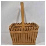 Handcrafted Wooden Basket Slatted Wood Carry Handle Rustic Decor Storage