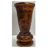 Vintage Hand Carved Wood Vase Floral Pattern Decorative Piece