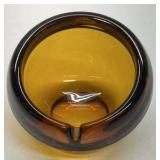 Vintage Amber Glass Ashtray Round Heavy Retro Design