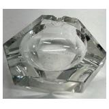 Vintage Cut Crystal Glass Ashtray Faceted Heavy Geometric Design