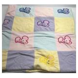 Handmade Baby Quilt Mouse Embroidery Patchwork Pastel Crib Blanket