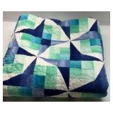 Patchwork Quilt Blue Green Star Pattern Geometric Blanket Throw