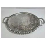 Round Metal Serving Tray with Handles Beaded Edge Decorative Tray