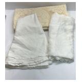 Vintage Table Linens Lot of 3 White Ivory Lace Damask Cloth Napkins Set