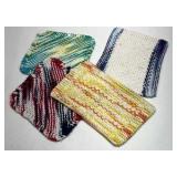 Handmade Knit Dishcloths Lot of 4 Multicolor Cotton Washcloth Kitchen Cloth Set