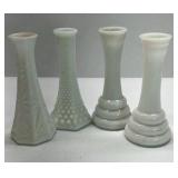 Milk Glass Bud Vases Lot of 4 Vintage Hobnail Paneled Floral Small Vases
