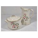 Floral Porcelain Creamer Sugar Bowl Set Gold Trim Vintage Tableware