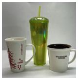 Starbucks Coffee Mug and Tumbler Set Holiday Ceramic Cup Green Plastic Tumbler