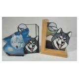 Stained Glass Wolf Art Panel Lot of Decor Suncatcher Frame