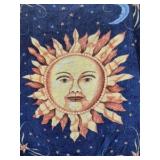 Celestial Sun Face Blanket, 8 ft x 8 ft, Yellow Blue Cosmic Design