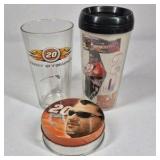 Tony Stewart #20 NASCAR Glass Tumbler Travel Mug Tin Collectible Set Home Depot