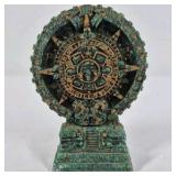 Aztec Mayan Calendar Stone Sculpture Green Patina Decorative Statue