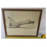 Hand Drawn Space Shuttle Artwork 1982 Signed Georgia Higgins NASA Pencil Art
