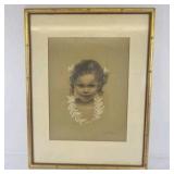 V Von Plesel 1971 Child Portrait Drawing Framed Vintage Signed Artwork