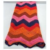 Handmade Crochet Afghan Blanket Chevron Stripe Multicolor Knit Throw