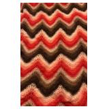 Handmade Crochet Afghan Throw Blanket Chevron Zig Zag Brown Orange Red