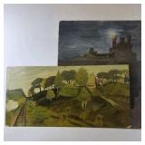 Original Landscape Paintings Lot Hillside Trees Castle Scene Signed Artwork