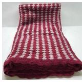 Handmade Crochet Afghan Throw Blanket Red White Pattern Scalloped Edge